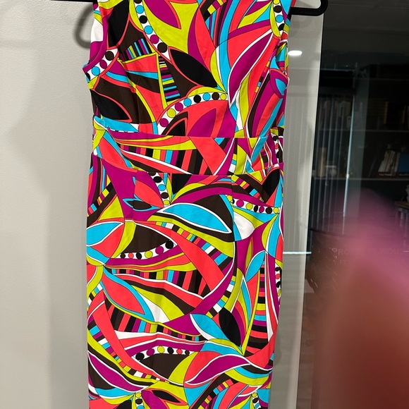 Jude Connally Dress, Retro Tunic V Neck Shift Dress, Multicolor, Sleeveless - Picture 2 of 7